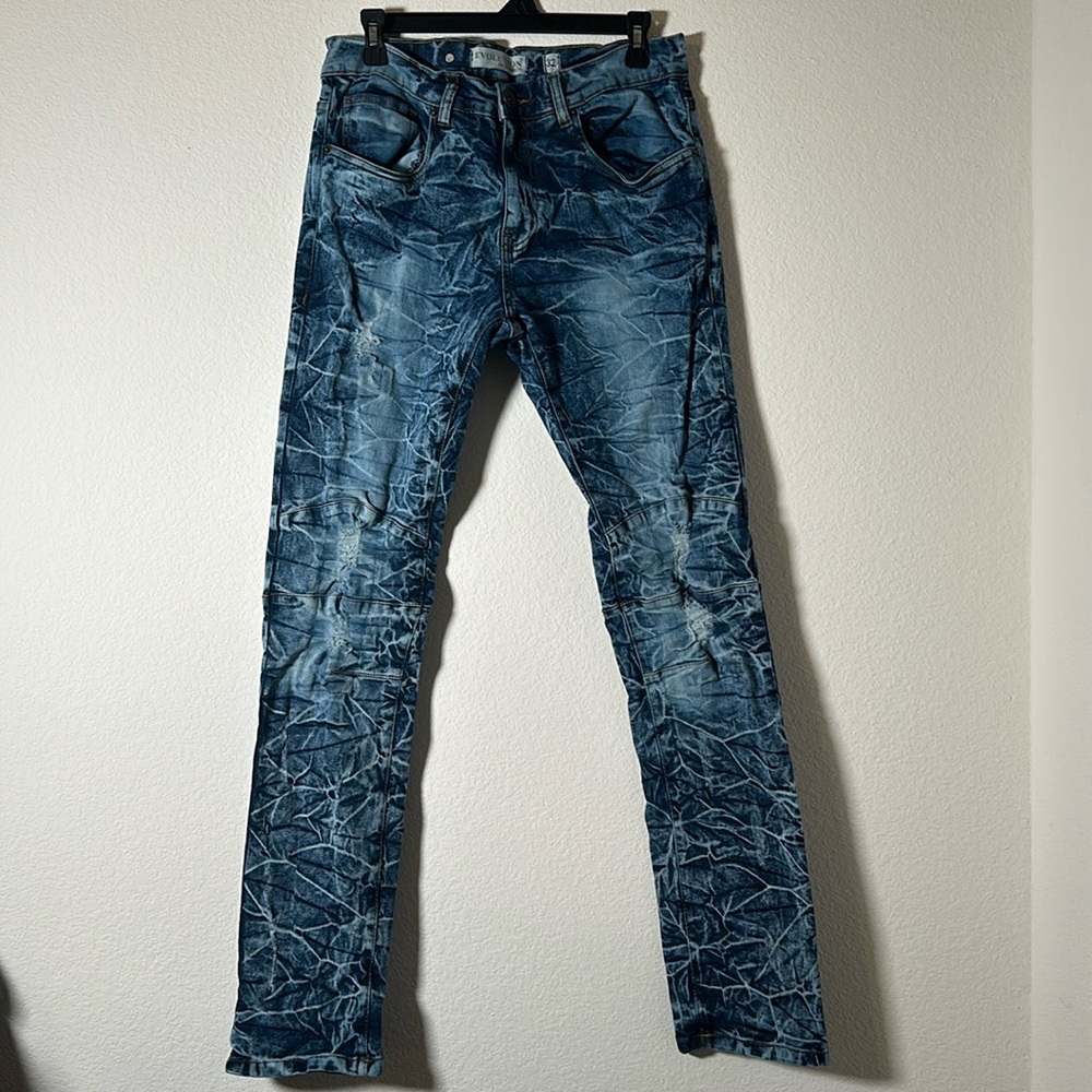 Evolution in Design Mens Size 32X32 Destroyed Denim Jeans Trashed Med Dark Wash